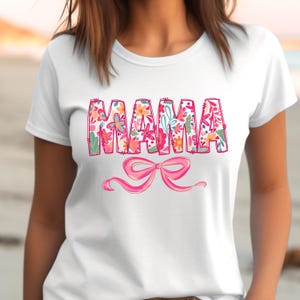 Personalized Floral Mama Tee-Sweatshirt, Coquette Bow Mom Shirt,Mother&#39;s Day Gift, Custom Mama T Shirt, Gift for Mom, Custom Gigi Shirt Gift