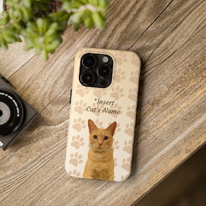 Cat Lover Tough Phone Cases, Personalized Tabby Paw Print Phone Case, Cat Name Customizable Phone Cover, Pet Owner Phone Accessories, Animal