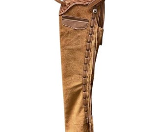 Chaparreras de gamuza marrón hechas a mano / Ropa vaquera con flecos de estilo western