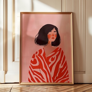 female wall art print minimalist red wall interior poster minimalist red wall interior poster Red Zebra pattern Modern Aesthetic Art