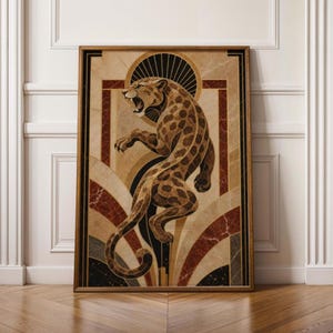 Leopard Wall Art Neo deco Print – Gold Marble Big Cat Illustration, Luxury Maximalist Decor, Digital Download