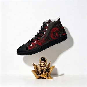 Skull High Top Canvas Sneakers | Red Black Gothic Streetwear Shoes | Unisex Punk Lace Up Trainers | Alt Fashion Gift | InsaanCadet