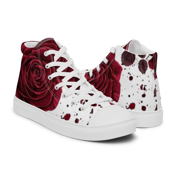 Women’s high top Red Rose flower canvas shoes