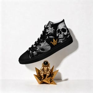 Skull Floral High Top Canvas Sneakers | Gothic Black Rose Streetwear Shoes | Unisex Punk Lace Up Trainers | Alt Fashion Gift | InsaanCadet
