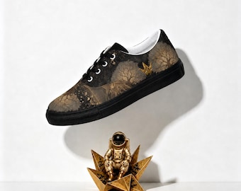 Tree of Life Canvas Sneakers Men Women | Unisex Black Gold Art Print Low Top Shoes | Lace Up Streetwear Trainers | Wearable Art Gift