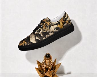 InsaanCadet Canvas Sneakers Men Women | Black Gold Art Print Low Top Shoes | Unisex Lace Up Streetwear Trainers | Limited Edition Gift