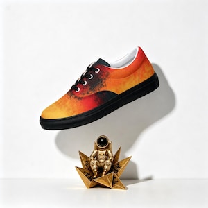 Flame Gradient Sunset Sneakers Men Women | Unisex Canvas Low Top Art Print Shoes | Lace Up Streetwear Trainers | Wearable Art Gift