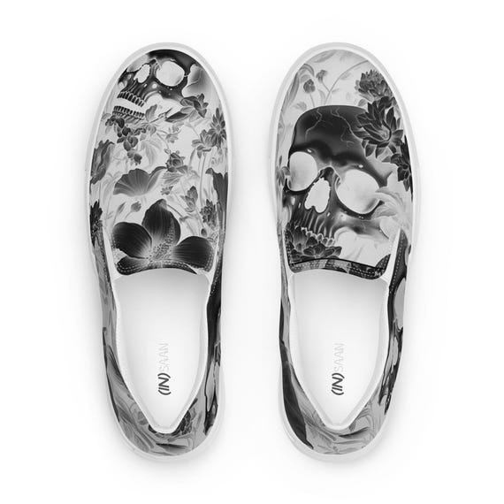 Women’s slip-on canvas shoes with Skulls and flowers