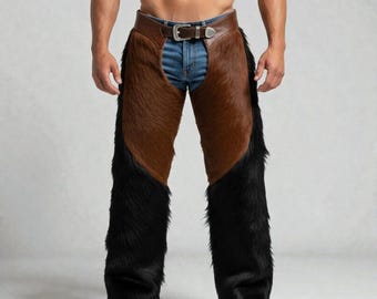 Hair-On Cowhide Leather Chaps | Handmade Western Rodeo Cowboy Chinks