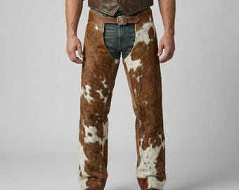 Handmade Hair-On Cowhide Leather Chaps | Custom Fit Cowboy Ranch Wear