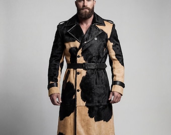 Gabardina de piel de vaca con pelo para hombre, ajuste personalizado