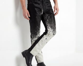 Hair-On Cowhide Leather Pants | Handmade Slim Fit, Biker Fashion