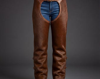 Handmade Hair-On Cowhide Leather Chaps | Western Biker Riding Pants