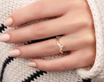 Pear Moissanite Engagement Ring: 14K Gold Round Cluster Diamond Promise Ring