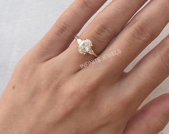 Oval Moissanite Engagement Ring, Pear Side Stones, 14K Gold Wedding Ring