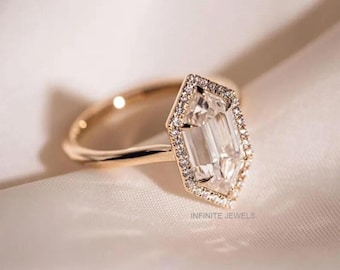 2CT Hexagon Moissanite Ring - 14K Gold Solitaire Engagement Ring