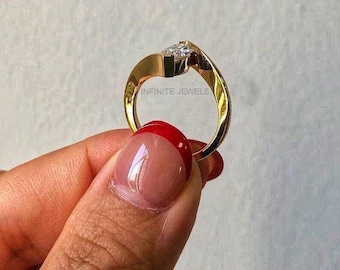 2CT Marquise Moissanite Engagement Ring, Solid Gold Tension Set Promise Ring