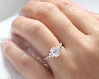 1.20 Ct Oval Moissanite Engagement Ring, 14K Gold Promise Ring