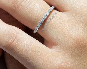 Moissanite Sterling Silver Wedding Band, Round Cut Promise Ring