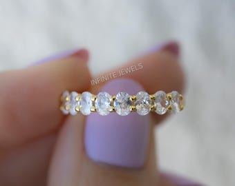 Oval Moissanite Diamond Ring, 14K Gold Promise Band