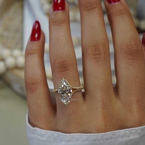 3.00 Ct Engagement Ring Moissanite Diamond Marquise Cut  14K Gold Solitaire Ring Dainty Marquise Diamond Ring  Unique Promise Ring