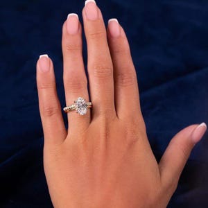 2 Ct Oval Cut Moissanite Bridal Ring Set, Oval Cut Engagement Ring With Matching Half Eternity Wedding Ring Set, 14k Two Tone Promise Ring