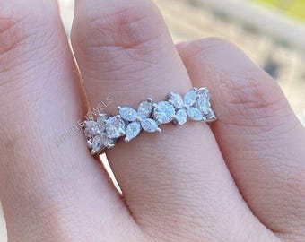 Moissanite Diamond Floral Ring, Butterfly Engagement Ring