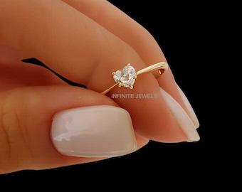 3CT Heart Moissanite Engagement Ring, Diamond 14k Gold Promise Ring