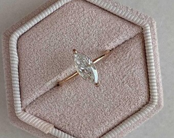 Marquise Moissanite Wedding Ring: Two Prong 18K Rose Gold Promise Ring