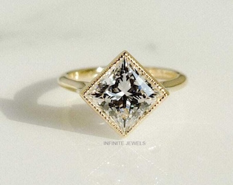 Princess Cut 2.50ct Moissanite Full Bezel Engagement Ring