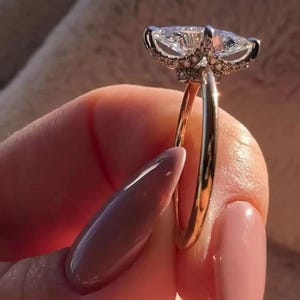 Antique Hidden Halo Engagement Ring, 1.80 CT Marquise Cut Moissanite Engagement Ring, 10k/14k/18k Gold Plain Band Ring, Gift For Special One
