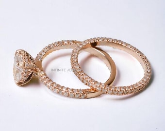 14k Rose Gold Pave Diamond Wedding Band, Half Eternity Ring