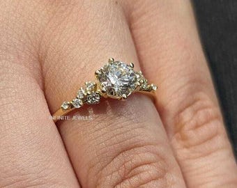 Dainty Moissanite Engagement Ring, 14K Gold Promise Ring