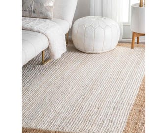 Jute Hand Woven Area Rug, Solid Farmhouse Design, Natural Fiber, For Bedroom, Living Room, Dining Room, Hallway, Office, Kitchen, Entryway