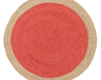 Hand-braided Natural Orange round Jute Rug | Custom size jute round Rug