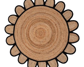 Tapete de juta com borda ondulada - Tapete redondo de juta, Tapete redondo de juta ondulado, Decoração boho, Tapete redondo, Tapete redondo de juta tecido à mão, Tapete redondo boho, Tapete personalizado