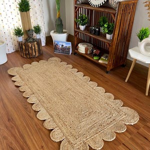 Scalloped Runner Rug, Jute Scallop Rug, Jute Runner Rug, Natural Jute Rug, Hallway Runner Rug, Runner Custom Rug, Custom Size Rug