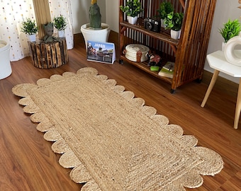 Scalloped Runner Rug, Jute Scallop Rug, Jute Runner Rug, Natural Jute Rug, Hallway Runner Rug, Runner Custom Rug, Custom Size Rug