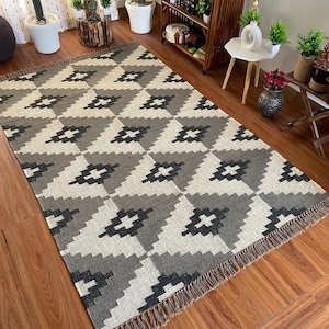 Handwoven Red Rug, Handmade Flatweave Wool Jute Dhurrie Rug, Southwestern Home Decor, Traditional Indian Jute Kilim, Custom Area Navajo Rug