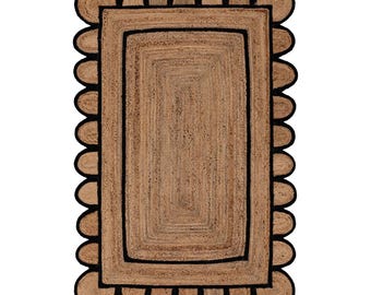 Scalloped Jute Rug, Multipal Border Jute Rugs Handmade Rugs Scallop Boho Decor Handmade Rug, Customize in any Size & Shape.