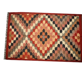 Kilim Rug, Bohemian Indian Jute Rug, Moroccan Rug, Handwoven Wool Jute Rug, Boho Jute Rug Southwestern Nordic Kilim Rug, Turkish Kilim