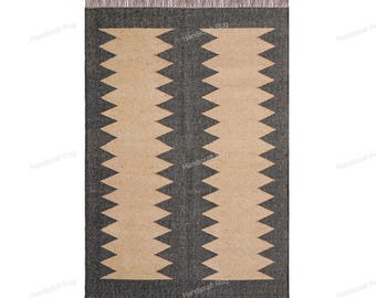 4x6 6x9 8x10 Deep Navy Blue Geometric Kilim Rug | Flatweave Wool and Jute | Traditional Kilim Dhurrie Indian Area Rug | Navajo Blue Runner