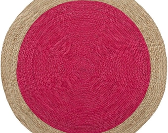 Hand-braided Natural Pink round Jute Rug | Custom size jute round Rug