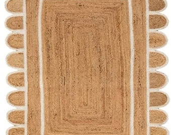 Scallop Rug- Scalloped Jute Rug, Jute Scalloped Rug, Scalloped Rug, Area Rug, Boho Decor, Scalloped Runner Rug, Jute Scallop Rug, Custom Rug