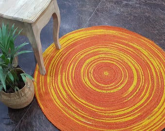 Indischer geflochtener Bodenteppich Handgewebter Juteteppich, Runder Teppich aus Jute, indische handgewebte gerippte feste Teppiche Rund, Schöner Teppich, Juteteppich