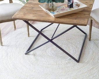 Hand-braided White round Jute Rug | Custom size jute round Rug