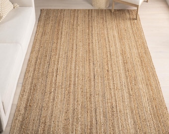Jute Hand Woven Area Rug, Solid Farmhouse Design, Natural Fiber, For Bedroom, Living Room, Dining Room, Hallway, Office, Kitchen, Entryway