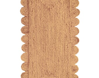 2x5,2x6,2x10,2x20 Ft Scallop Handmade Natural Scalloped Jute Runner, Area Rug Hemp Jute Runner Rug hand loomed Rug