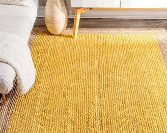 8X10 9X12 5X8 4X6 Yellow Natural Bordered Rectangle jute rug Custom rug