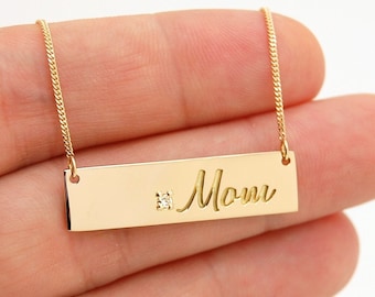 14k Custom Nameplate Necklace Gold Bar Necklace Personalized Jewelry for Women For Mom Personalized Jewelry